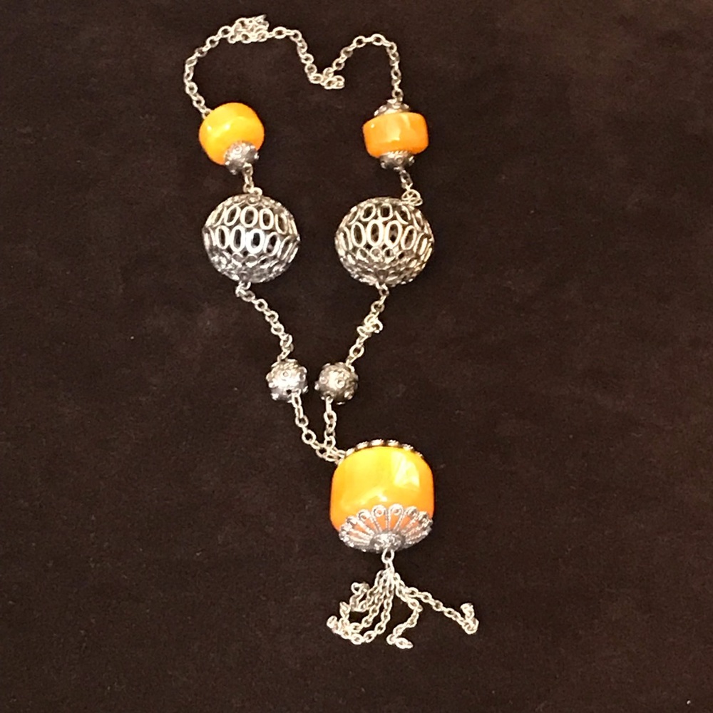 VTG LARGE BEAD NECKLACE SILVER-TONE CHAIN 37 INCH